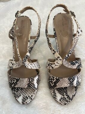 Bandolino Women's Snake-Print Strappy Heels - Beige and Black